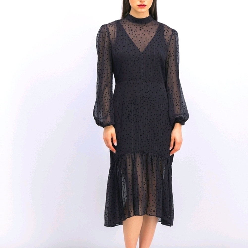 NWT Avec Les Filles flocked stars sheer dress